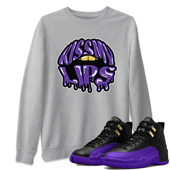 Air Jordan 12 Field Purple Sneaker Match Tees Kiss My Lips Sneaker Tees AJJordan 12 Lakers Sneaker Release Tees Unisex Shirts Heather Grey 1