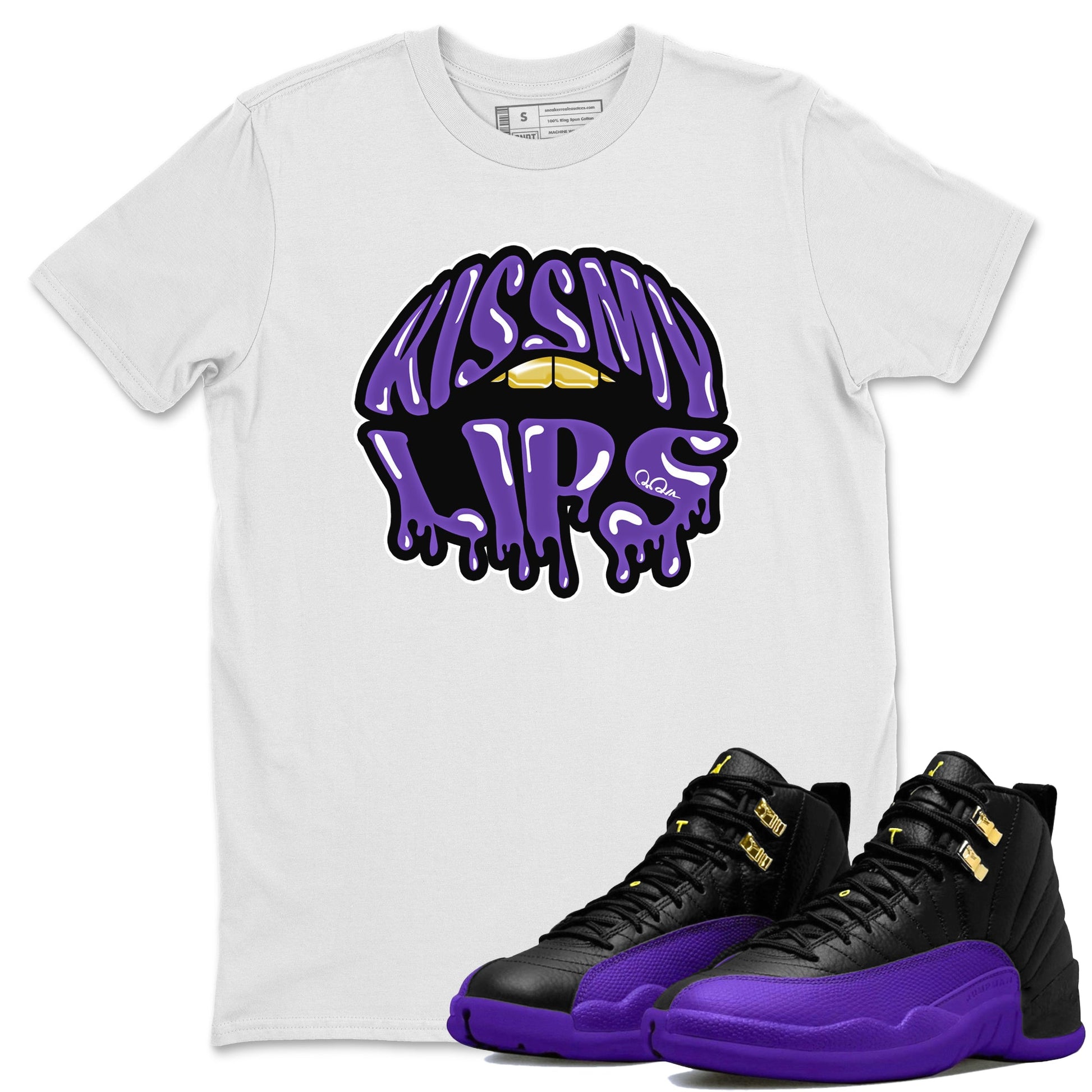 Air Jordan 12 Field Purple Sneaker Match Tees Kiss My Lips Sneaker Tees AJJordan 12 Lakers Sneaker Release Tees Unisex Shirts White 1