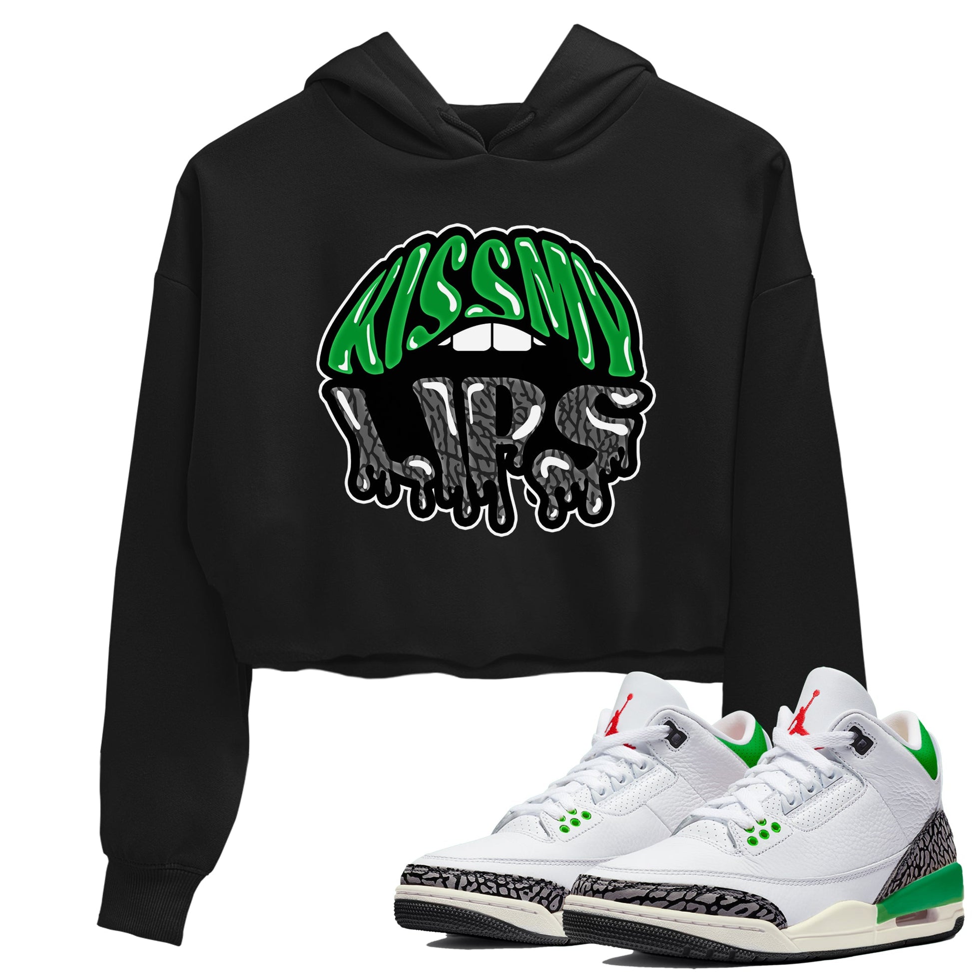 Air Jordan 3 Lucky Green Sneaker Match Tees Kiss My Lips Sneaker Tees AJ3 Lucky Green Sneaker Release Tees Women's Shirts Black 1