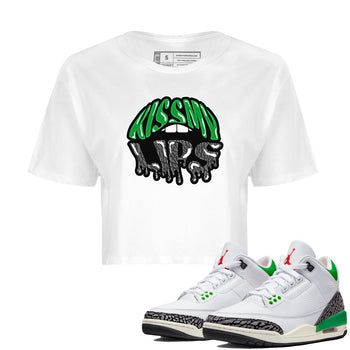 Air Jordan 3 Lucky Green Sneaker Match Tees Kiss My Lips Sneaker Tees AJ3 Lucky Green Sneaker Release Tees Women's Shirts White 1