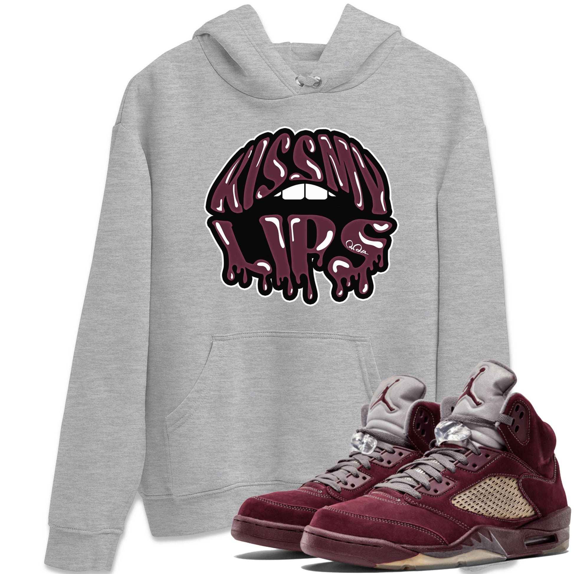 Air Jordan 5 Burgundy Sneaker Match Tees Kiss My Lips Sneaker Tees AJ5 Burgundy Sneaker Release Tees Unisex Shirts Heather Grey 1