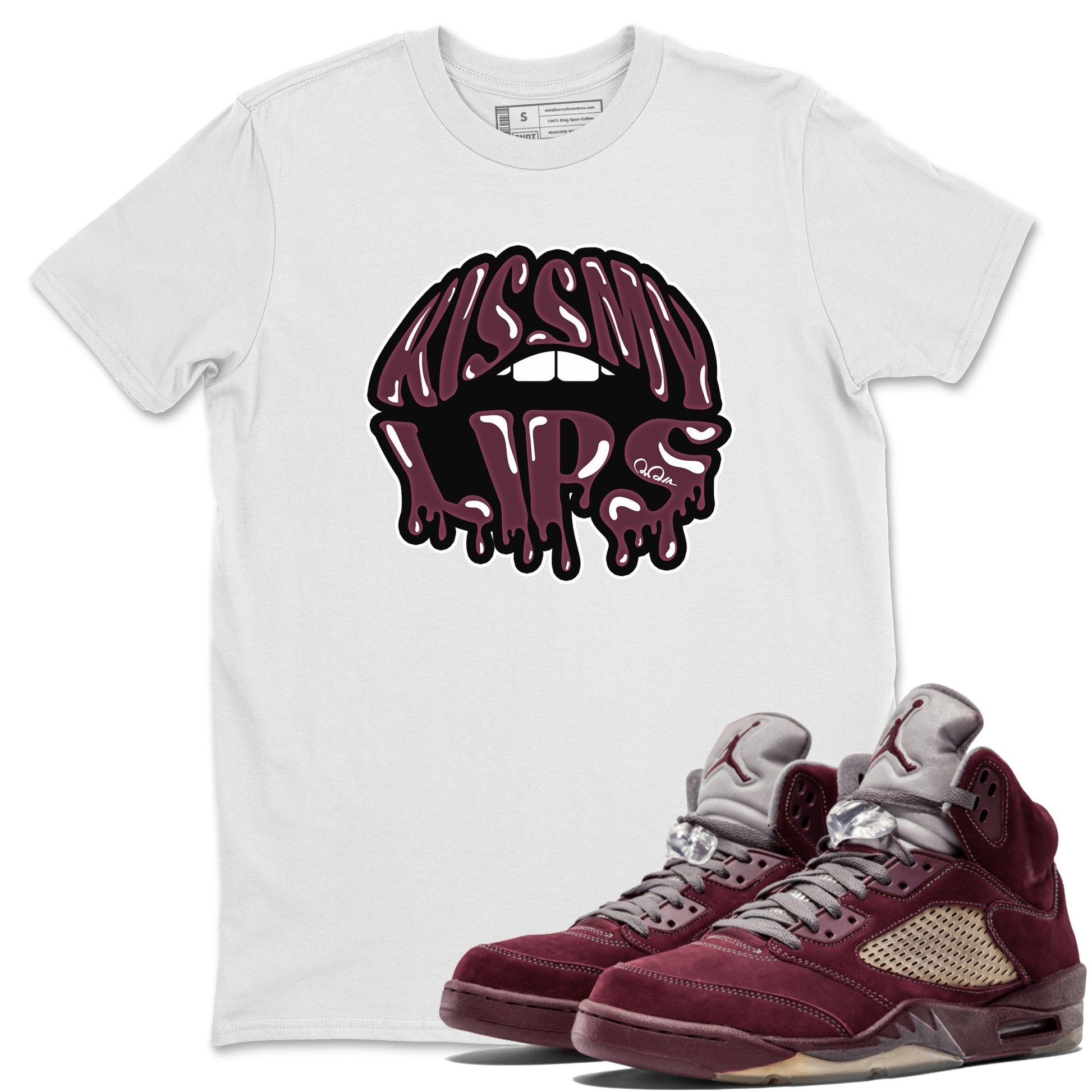 Air Jordan 5 Burgundy Sneaker Match Tees Kiss My Lips Sneaker Tees AJ5 Burgundy Sneaker Release Tees Unisex Shirts White 1