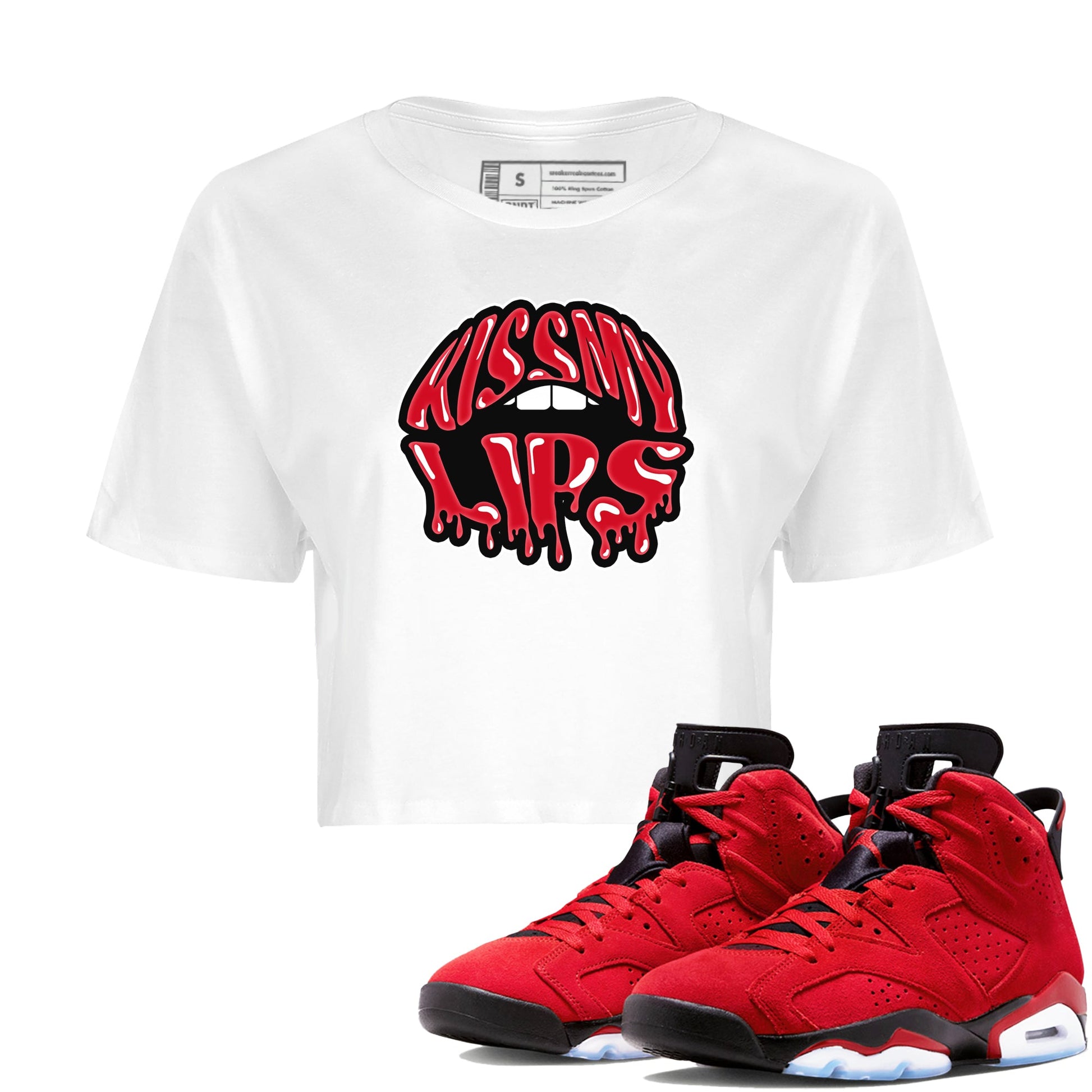 Air Jordan 6 Toro Bravo Sneaker Match Tees Kiss My Lips Sneaker Tees AJ6 Toro Bravo Sneaker Release Tees Women's Shirts White 1