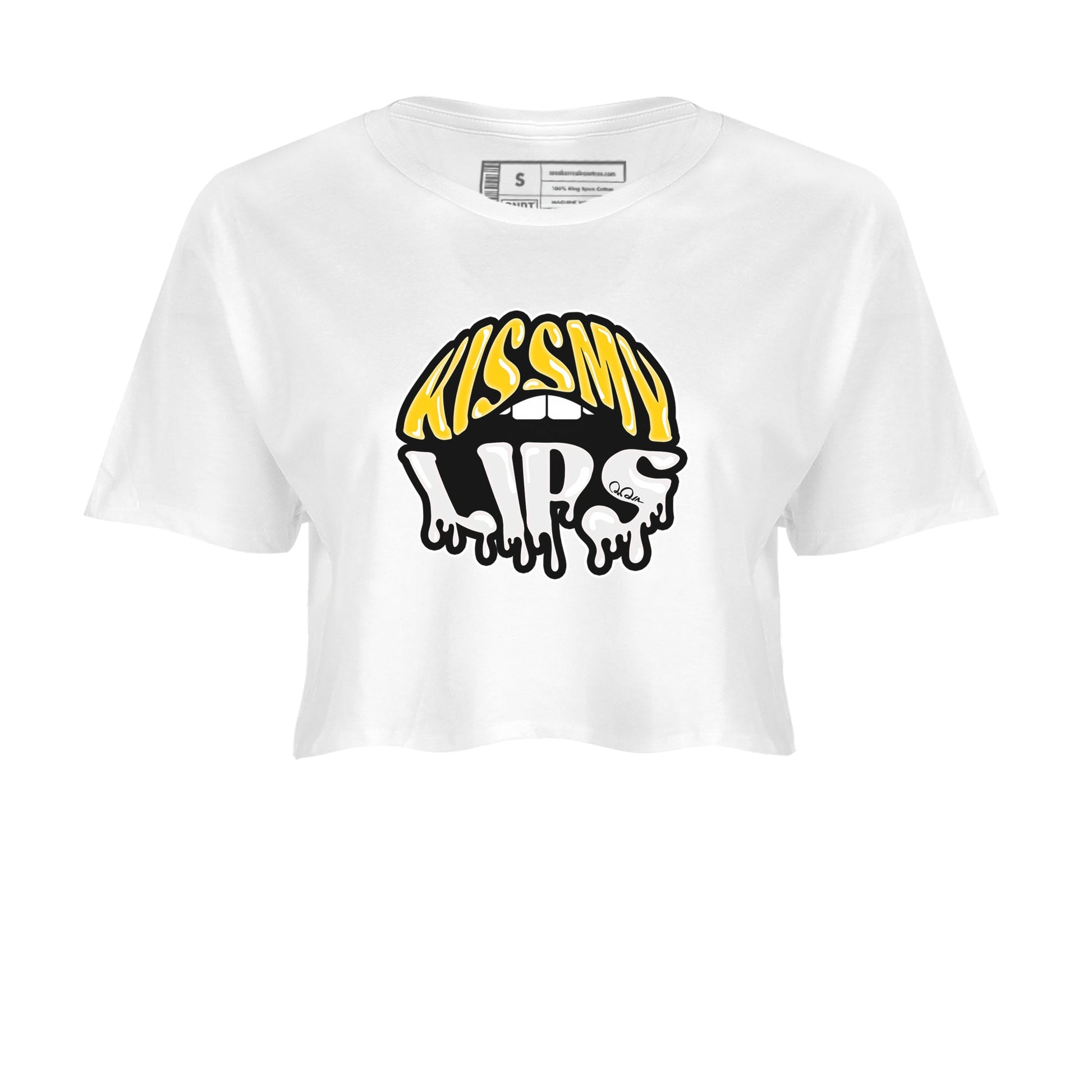 Air Jordan 6 Yellow Ochre shirt to match jordans Kiss My Lips sneaker tees AJ6 Yellow Ochre SNRT Sneaker Release Tees White 2 Crop T-Shirt