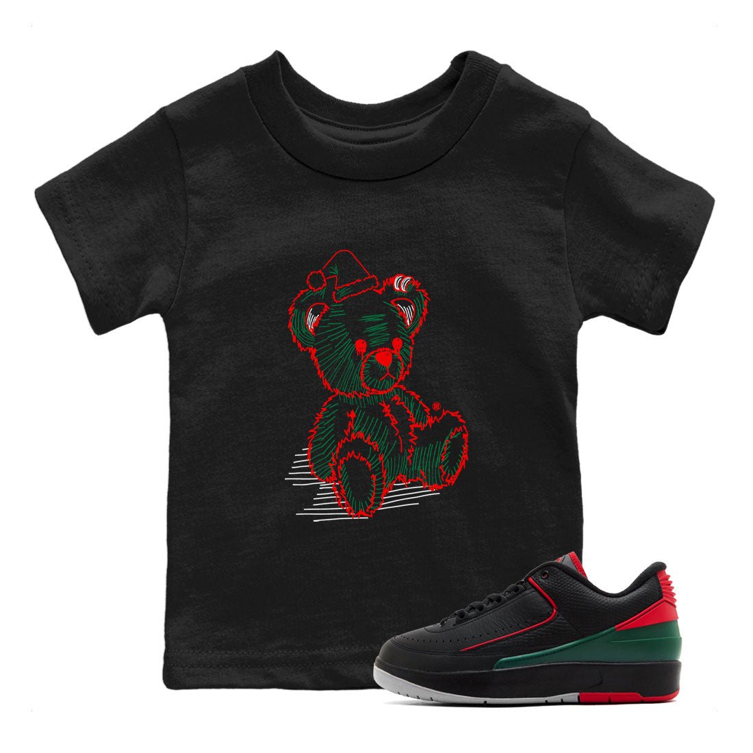Air Jordan 2 Christmas shirt to match jordans Line Bear holiday christmas sneaker match tees AJ2 Low Christmas SNRT Sneaker Release Tees Baby Toddler Black 1 T-Shirt