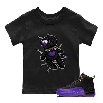 Air Jordan 12 Field Purple unique Halloween sneaker tee Linen Voodoo Doll Sneaker Tees 12s Field Purple Sneaker Release Tees Kids Shirts Black 1