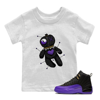 Air Jordan 12 Field Purple unique Halloween sneaker tee Linen Voodoo Doll Sneaker Tees 12s Field Purple Sneaker Release Tees Kids Shirts White 1
