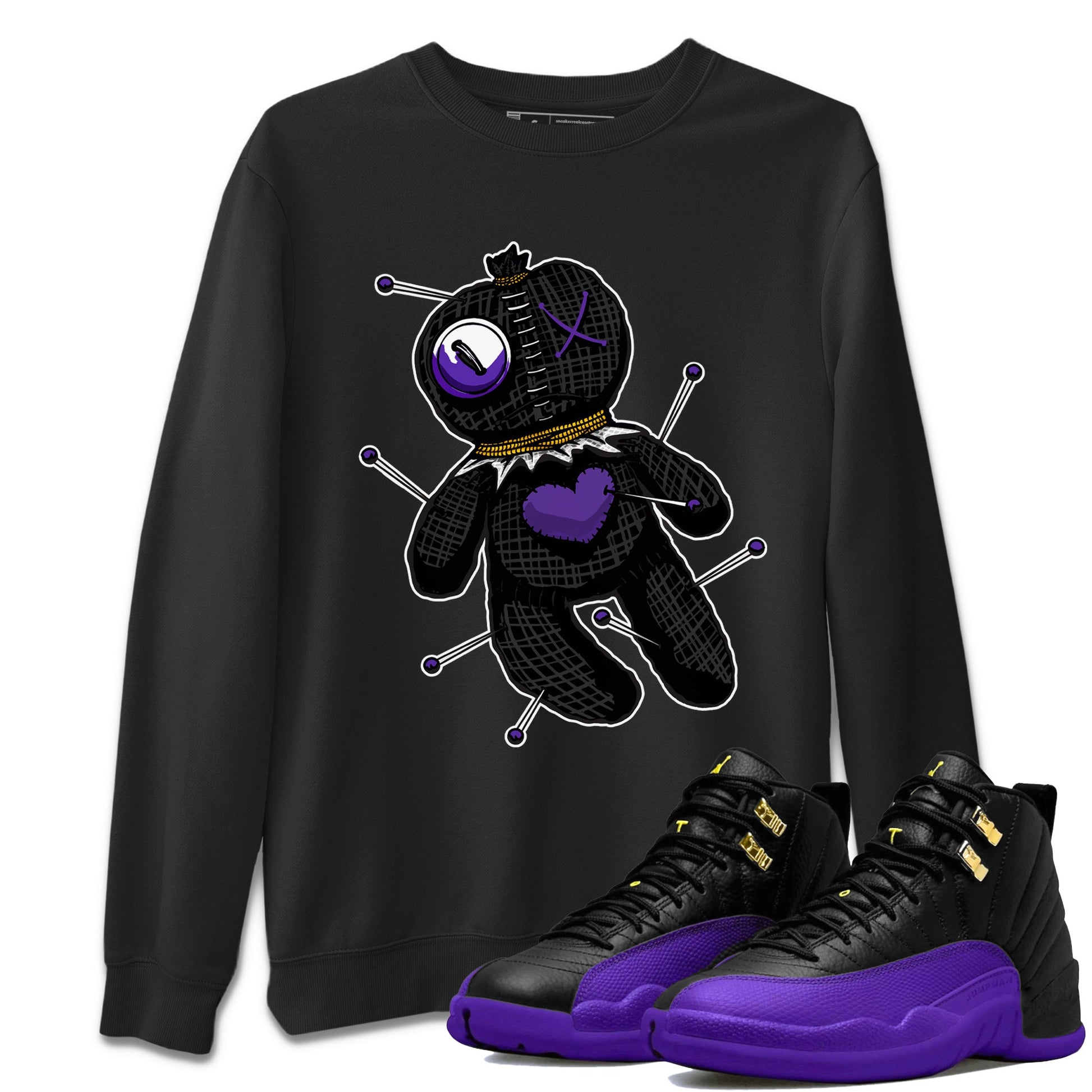 Air Jordan 12 Field Purple unique Halloween sneaker tee Linen Voodoo Doll Sneaker Tees 12s Field Purple Sneaker Release Tees Unisex Shirts Black 1