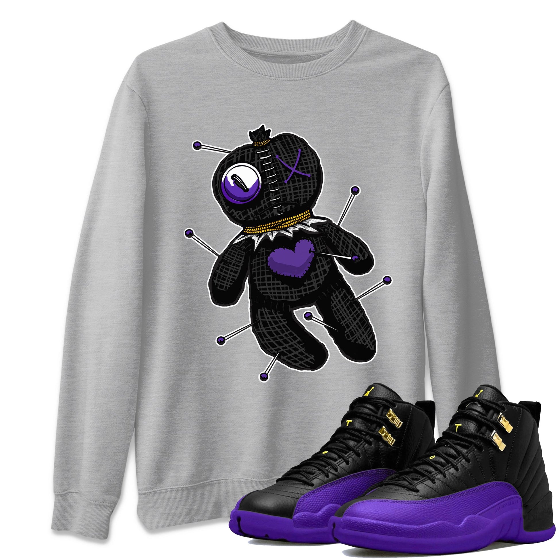 Air Jordan 12 Field Purple unique Halloween sneaker tee Linen Voodoo Doll Sneaker Tees 12s Field Purple Sneaker Release Tees Unisex Shirts Heather Grey 1