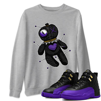 Air Jordan 12 Field Purple unique Halloween sneaker tee Linen Voodoo Doll Sneaker Tees 12s Field Purple Sneaker Release Tees Unisex Shirts Heather Grey 1