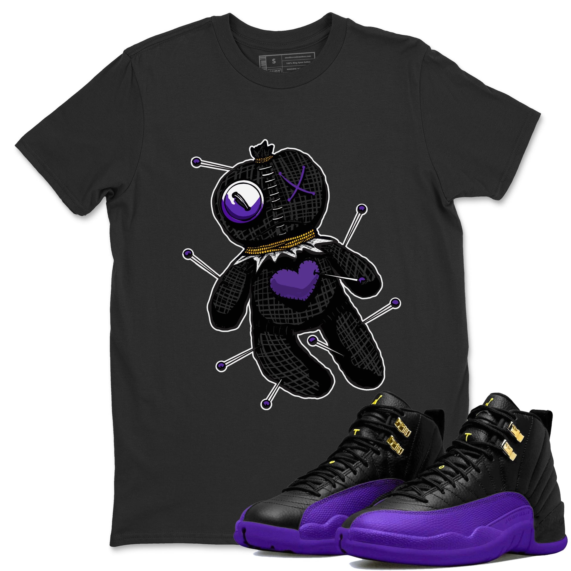 Air Jordan 12 Field Purple unique Halloween sneaker tee Linen Voodoo Doll Sneaker Tees 12s Field Purple Sneaker Release Tees Unisex Shirts Black 1