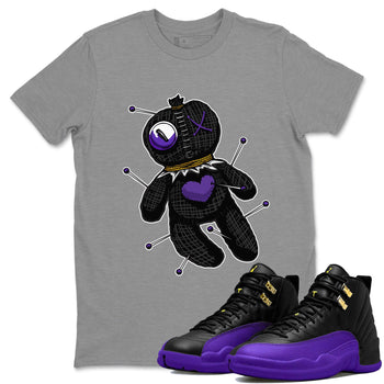 Air Jordan 12 Field Purple unique Halloween sneaker tee Linen Voodoo Doll Sneaker Tees 12s Field Purple Sneaker Release Tees Unisex Shirts Heather Grey 1