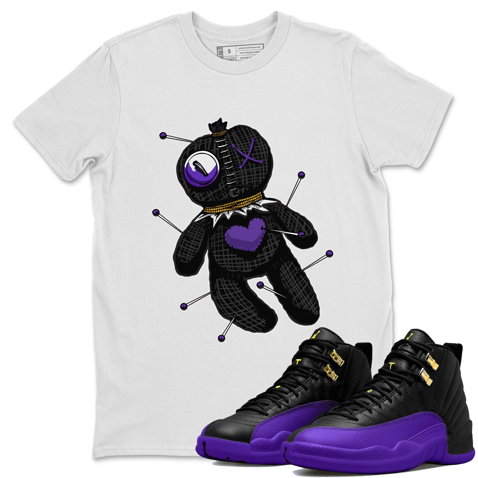 Air Jordan 12 Field Purple unique Halloween sneaker tee Linen Voodoo Doll Sneaker Tees 12s Field Purple Sneaker Release Tees Unisex Shirts White 1