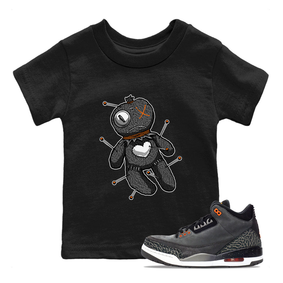 Air Jordan 3 Fear shirt to match jordans Linen Voodoo Doll Halloween sneaker tees Crew Neck Air Jordan 3 Retro Fear SNRT Sneaker Release Tees Baby Toddler Black 1 T-Shirt