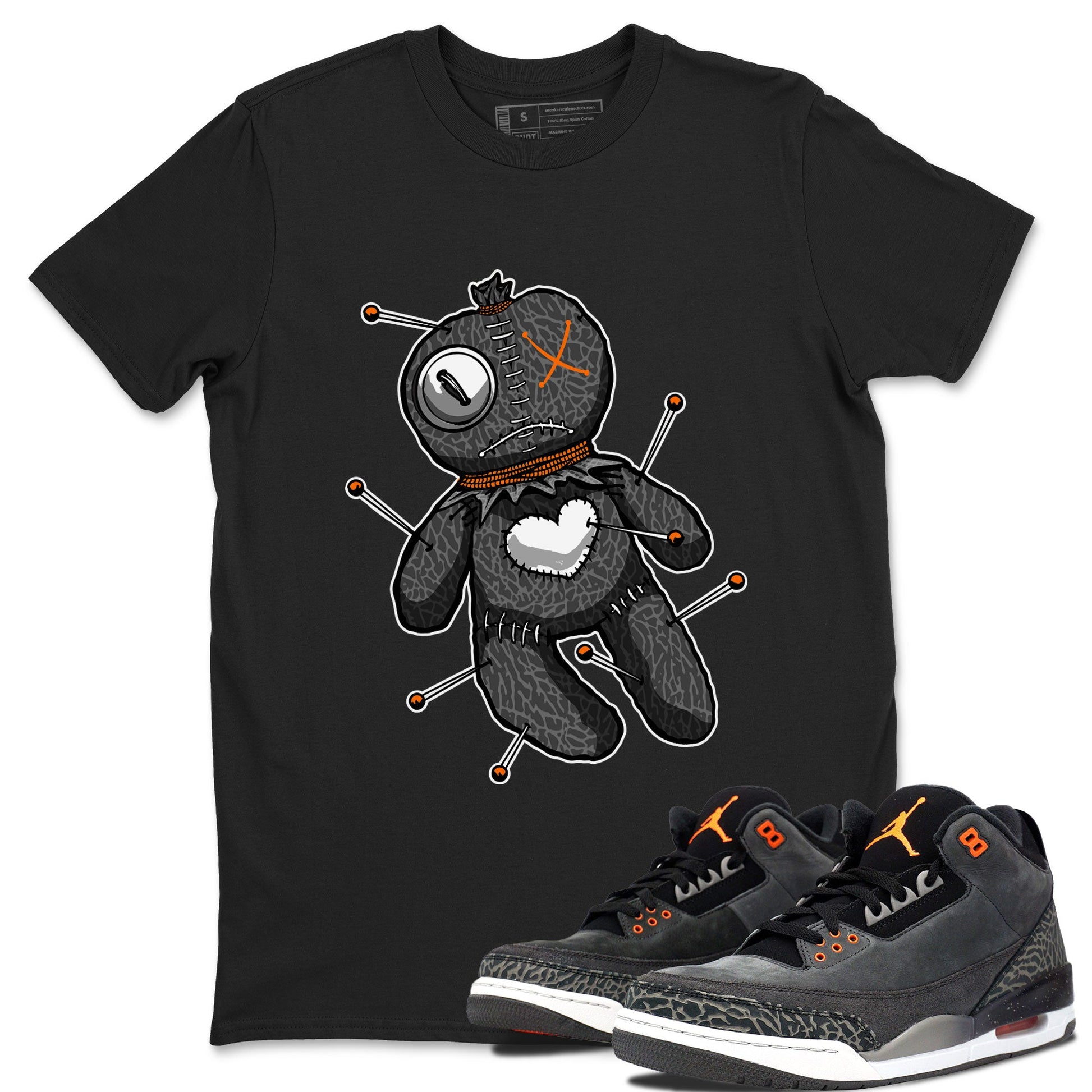 Air Jordan 3 Fear shirt to match jordans Linen Voodoo Doll Halloween sneaker tees Crew Neck Air Jordan 3 Retro Fear SNRT Sneaker Release Tees Unisex Casual Shirts Black 1 T-Shirt