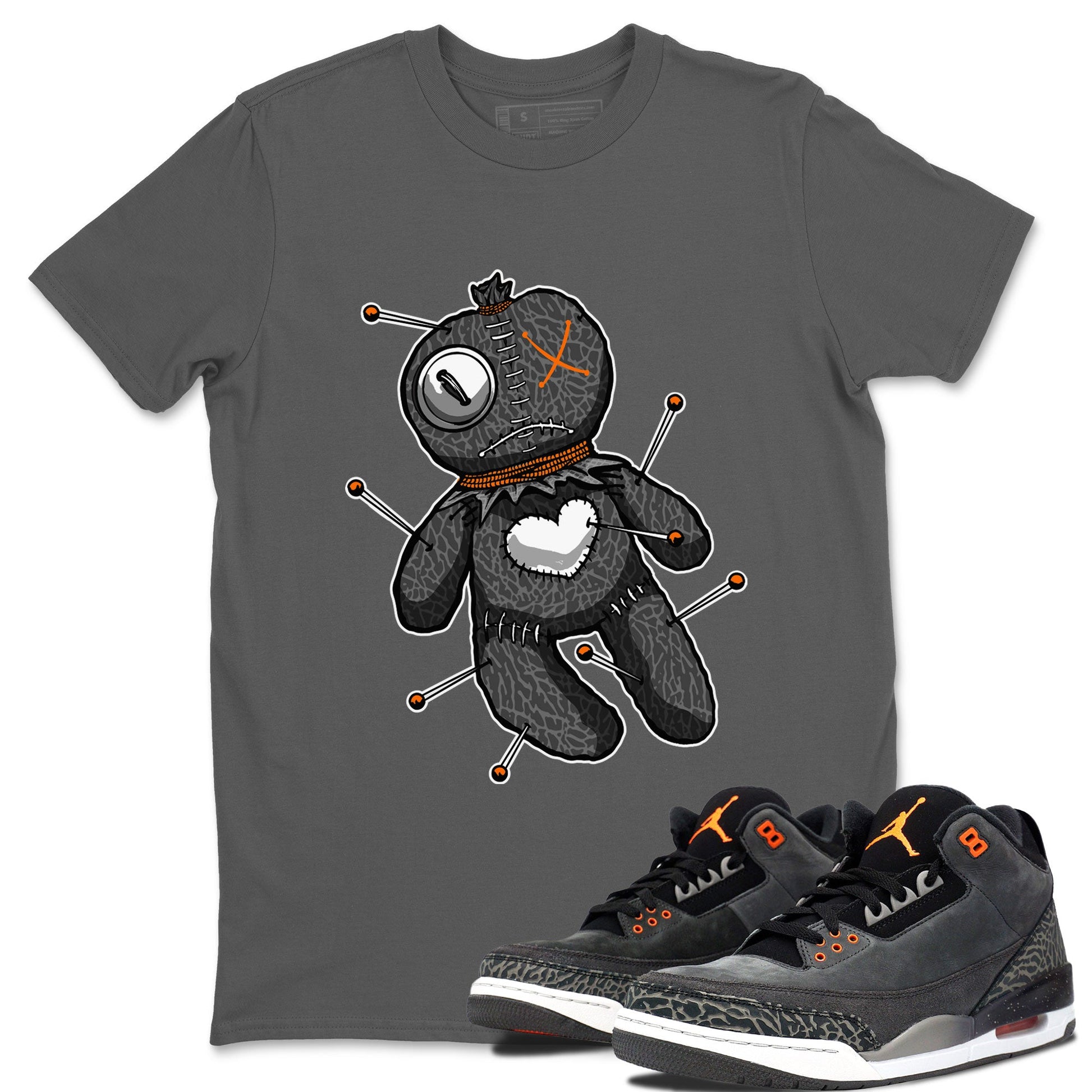 Air Jordan 3 Fear shirt to match jordans Linen Voodoo Doll Halloween sneaker tees Crew Neck Air Jordan 3 Retro Fear SNRT Sneaker Release Tees Unisex Casual Shirts Cool Grey 1 T-Shirt