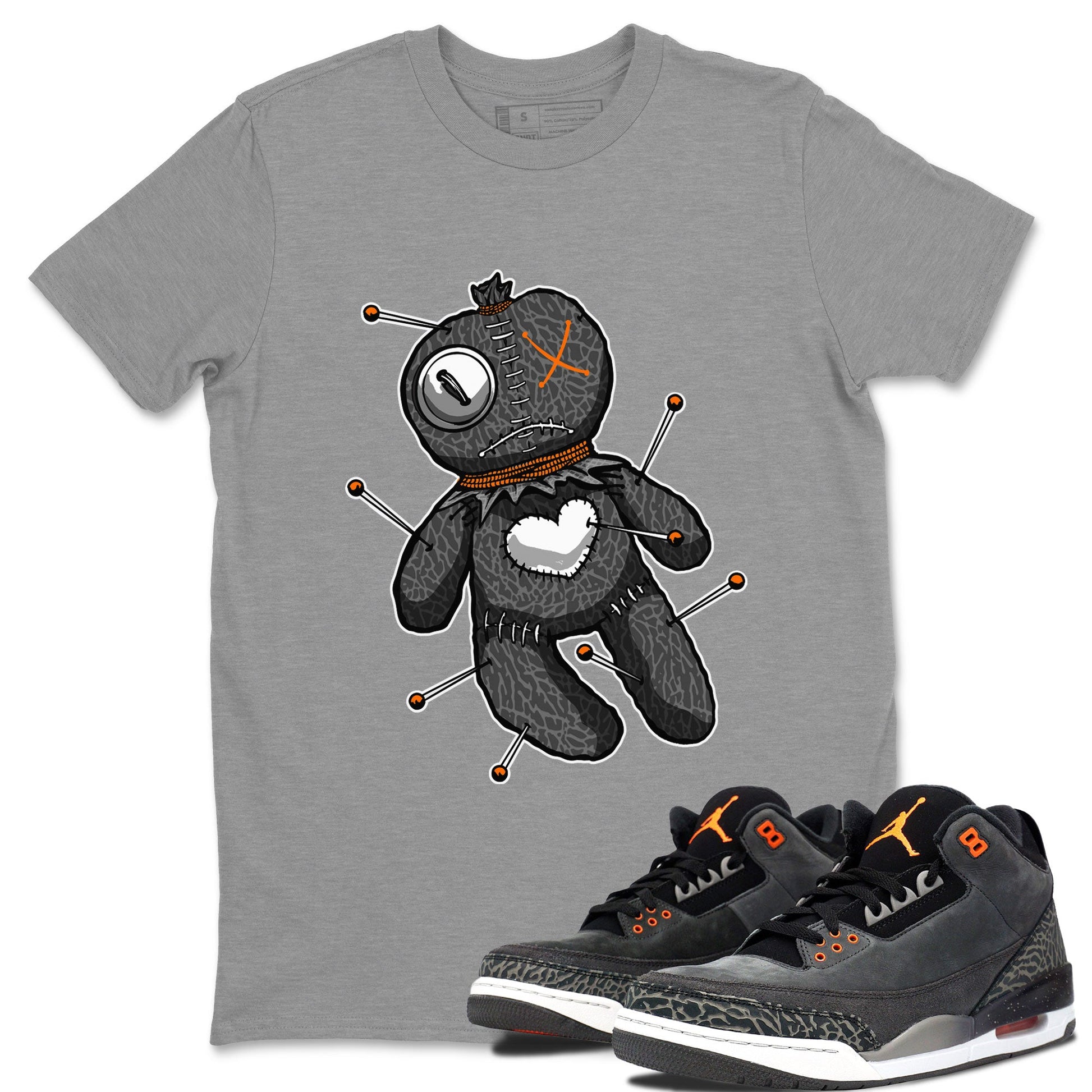 Air Jordan 3 Fear shirt to match jordans Linen Voodoo Doll Halloween sneaker tees Crew Neck Air Jordan 3 Retro Fear SNRT Sneaker Release Tees Unisex Casual Shirts Heather Grey 1 T-Shirt
