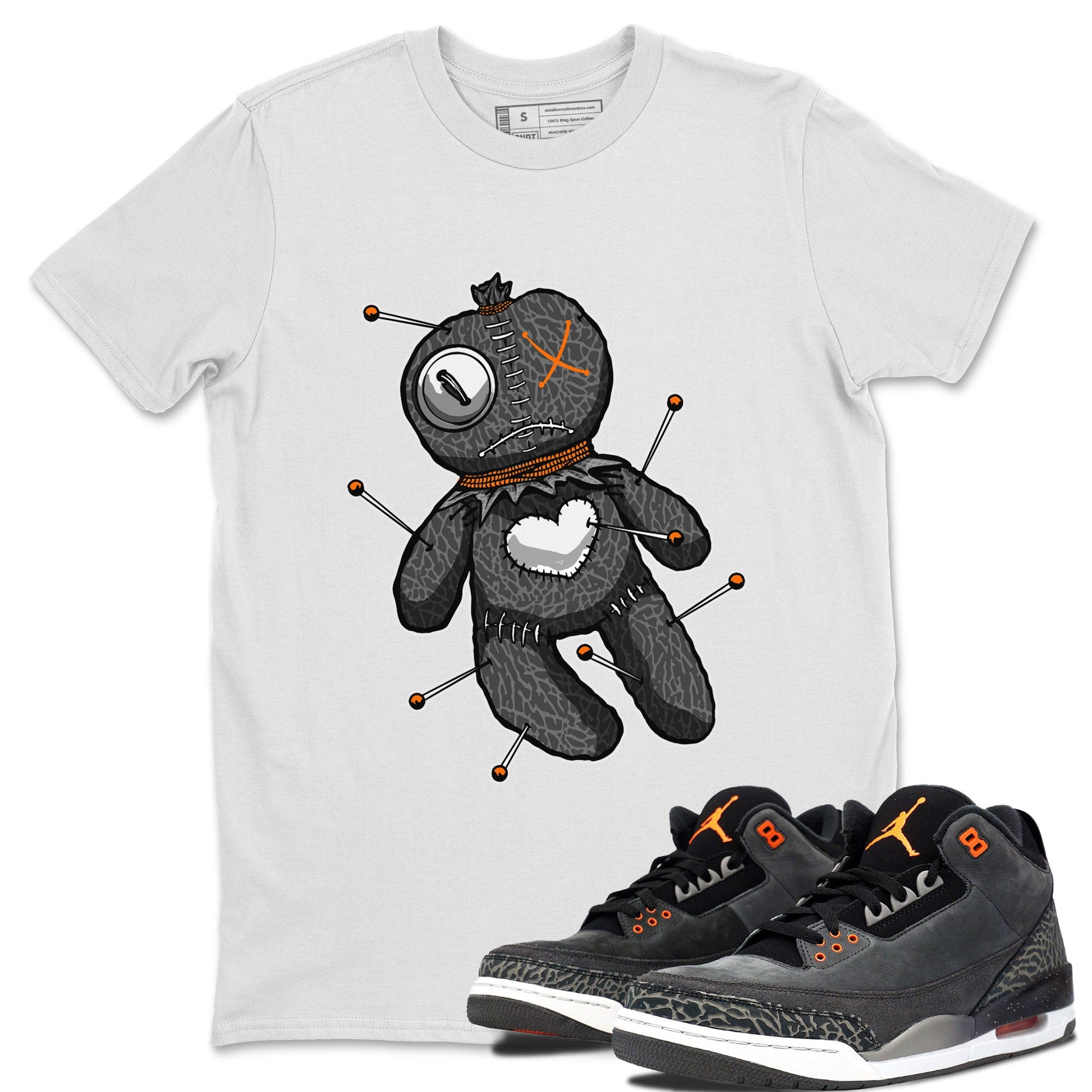 Air Jordan 3 Fear shirt to match jordans Linen Voodoo Doll Halloween sneaker tees Crew Neck Air Jordan 3 Retro Fear SNRT Sneaker Release Tees Unisex Casual Shirts White 1 T-Shirt