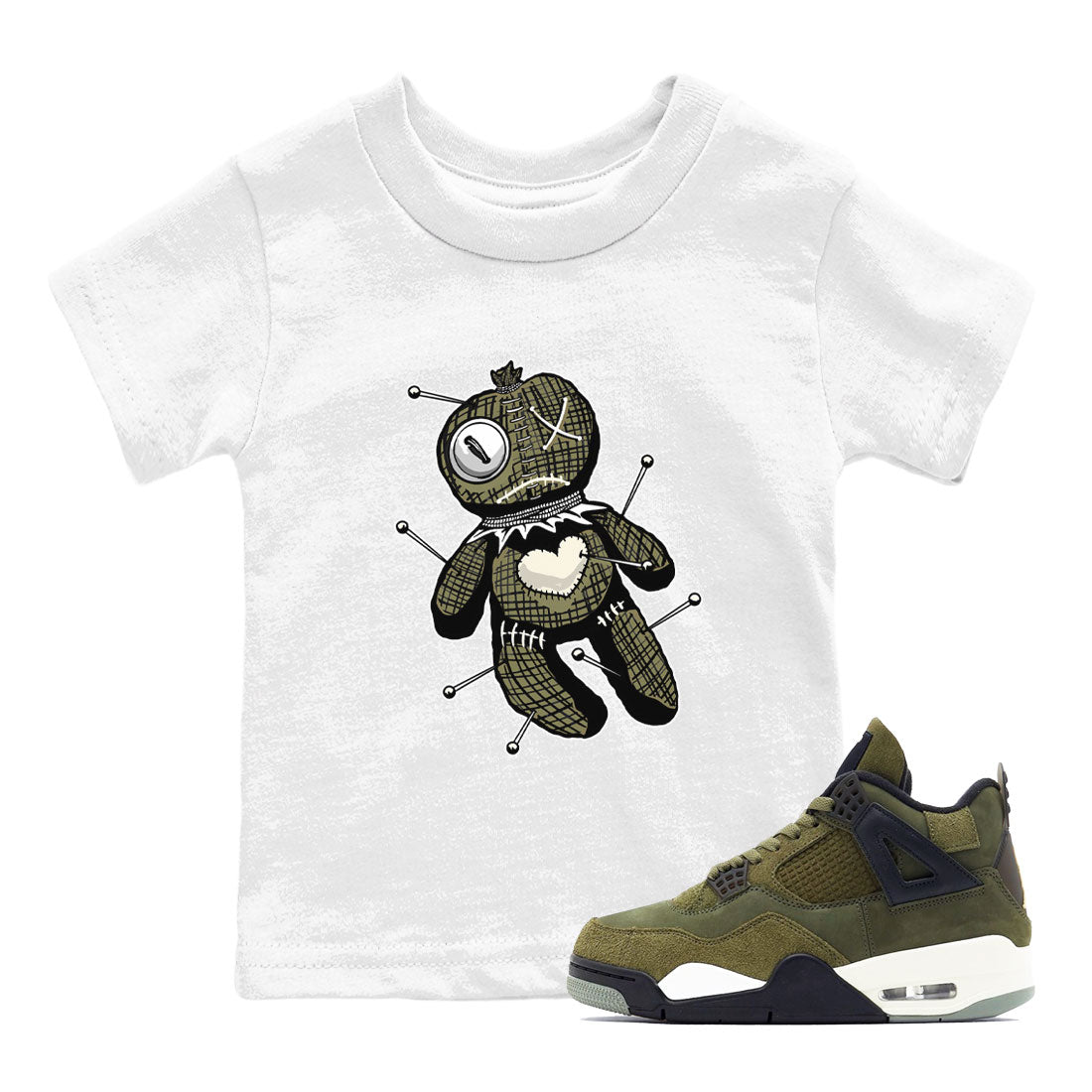 Air Jordan 4 Medium Olive shirt to match jordans Linen Voodoo Doll sneaker match tees 4s Olive SNRT Sneaker Release Tees Baby Toddler White 1 T-Shirt