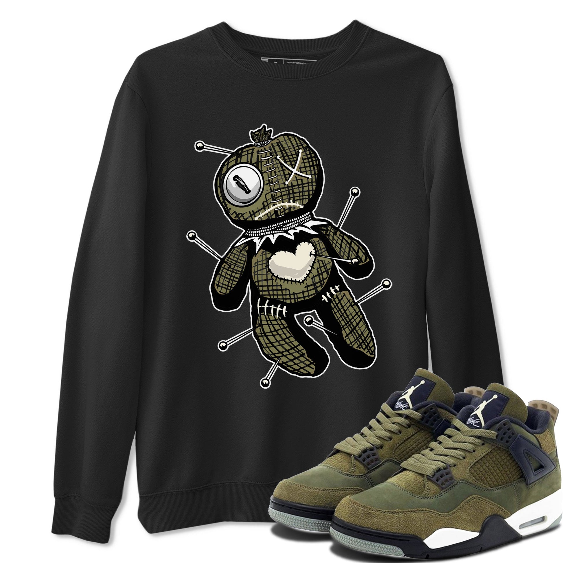 Air Jordan 4 Medium Olive shirt to match jordans Linen Voodoo Doll unique Halloween sneaker tee 4s Olive SNRT Sneaker Release Tees Unisex Black 1 T-Shirt