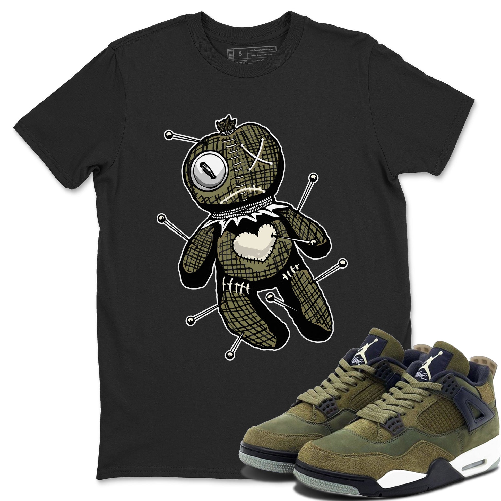 Air Jordan 4 Medium Olive shirt to match jordans Linen Voodoo Doll unique Halloween sneaker tee 4s Olive SNRT Sneaker Release Tees Unisex Black 1 T-Shirt