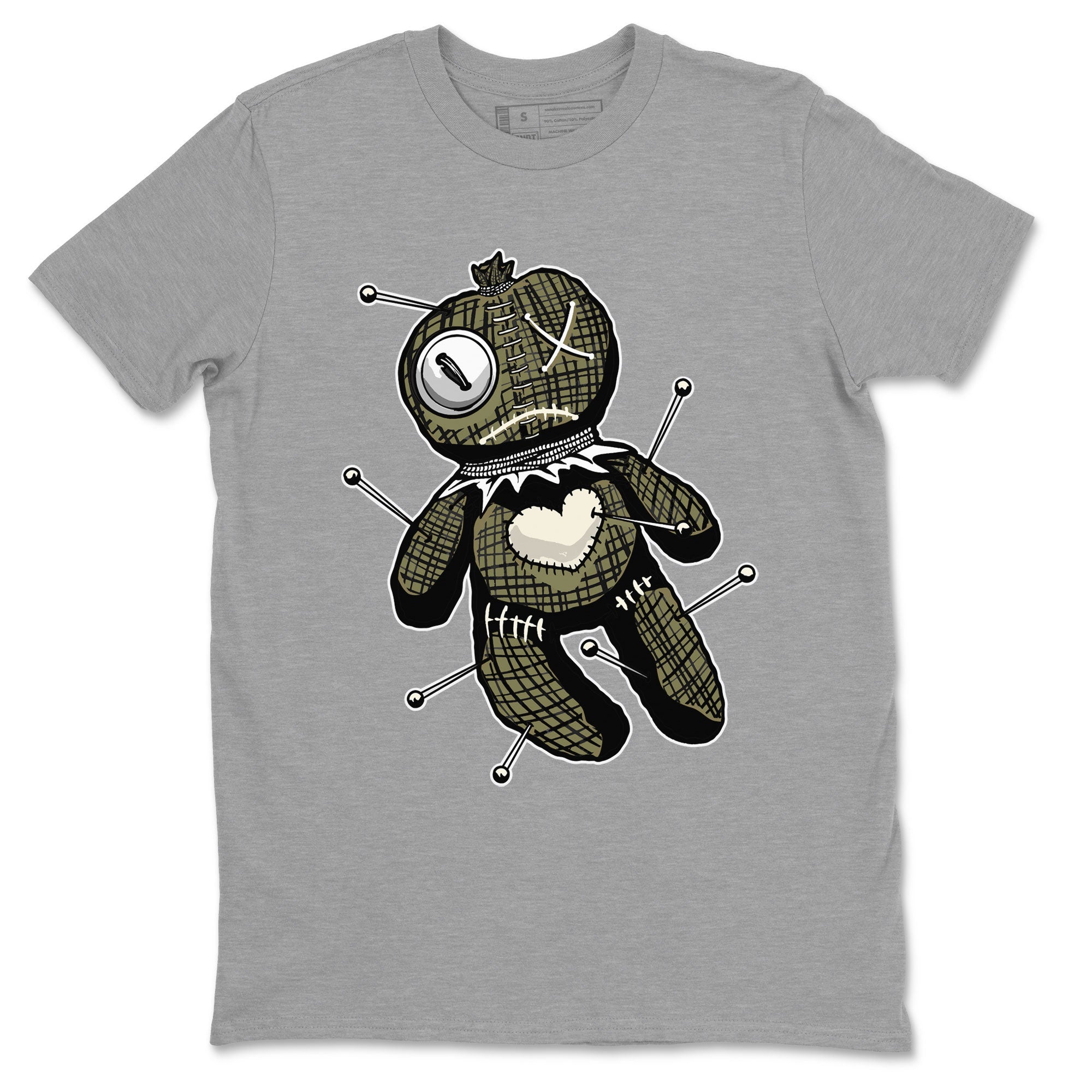 Air Jordan 4 Medium Olive shirt to match jordans Linen Voodoo Doll unique Halloween sneaker tee 4s Olive SNRT Sneaker Release Tees Unisex Heather Grey 2 T-Shirt