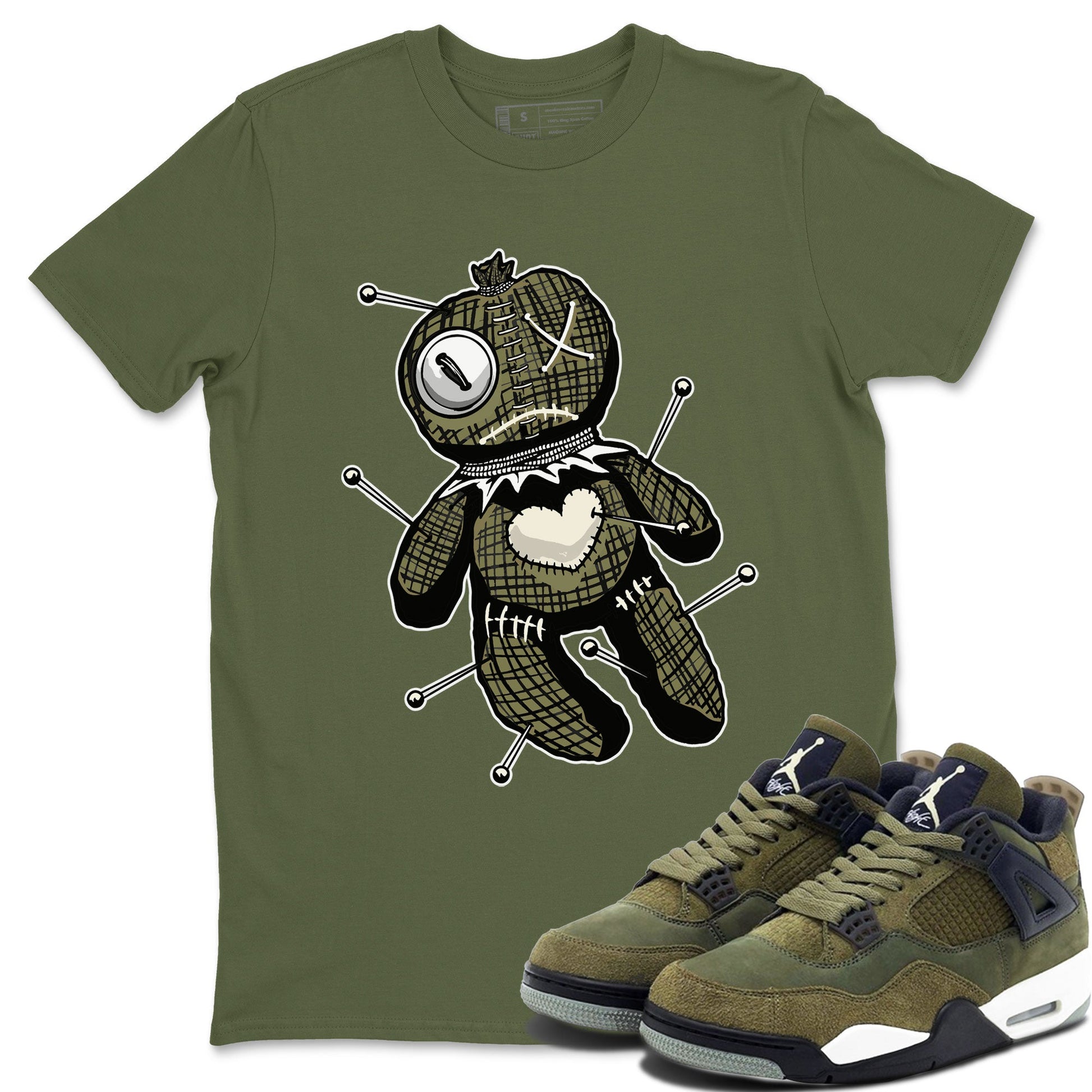 Air Jordan 4 Medium Olive shirt to match jordans Linen Voodoo Doll unique Halloween sneaker tee 4s Olive SNRT Sneaker Release Tees Unisex Military Green 1 T-Shirt