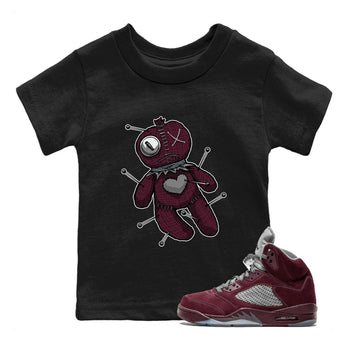 Air Jordan 5 Burgundy unique Halloween sneaker tee Linen Voodoo Doll Sneaker Tees 5s Burgundy Sneaker Release Tees Kids Shirts Black 1