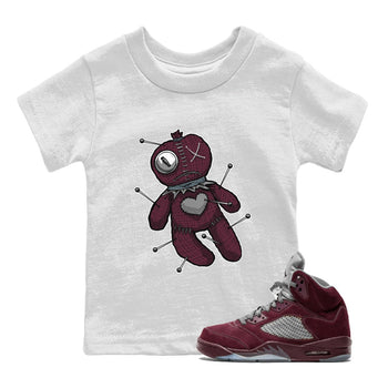 Air Jordan 5 Burgundy unique Halloween sneaker tee Linen Voodoo Doll Sneaker Tees 5s Burgundy Sneaker Release Tees Kids Shirts White 1