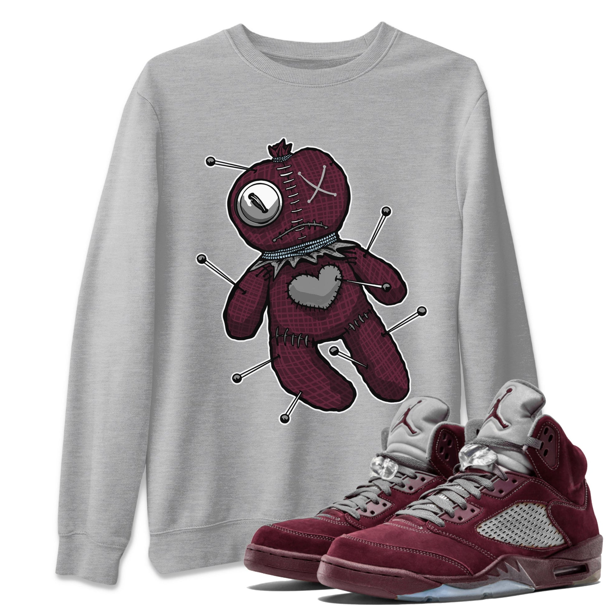 Air Jordan 5 Burgundy unique Halloween sneaker tee Linen Voodoo Doll Sneaker Tees 5s Burgundy Sneaker Release Tees Unisex Shirts Heather Grey 1