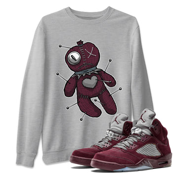 Air Jordan 5 Burgundy unique Halloween sneaker tee Linen Voodoo Doll Sneaker Tees 5s Burgundy Sneaker Release Tees Unisex Shirts Heather Grey 1
