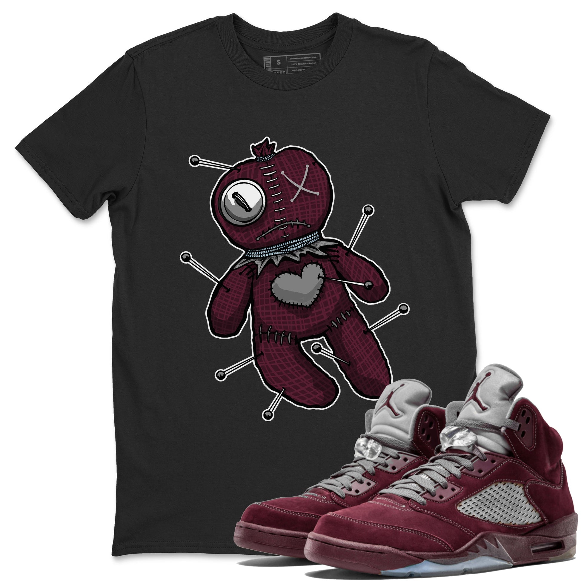 Air Jordan 5 Burgundy unique Halloween sneaker tee Linen Voodoo Doll Sneaker Tees 5s Burgundy Sneaker Release Tees Unisex Shirts Black 1