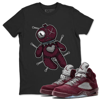 Air Jordan 5 Burgundy unique Halloween sneaker tee Linen Voodoo Doll Sneaker Tees 5s Burgundy Sneaker Release Tees Unisex Shirts Black 1