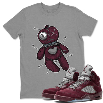Air Jordan 5 Burgundy unique Halloween sneaker tee Linen Voodoo Doll Sneaker Tees 5s Burgundy Sneaker Release Tees Unisex Shirts Heather Grey 1