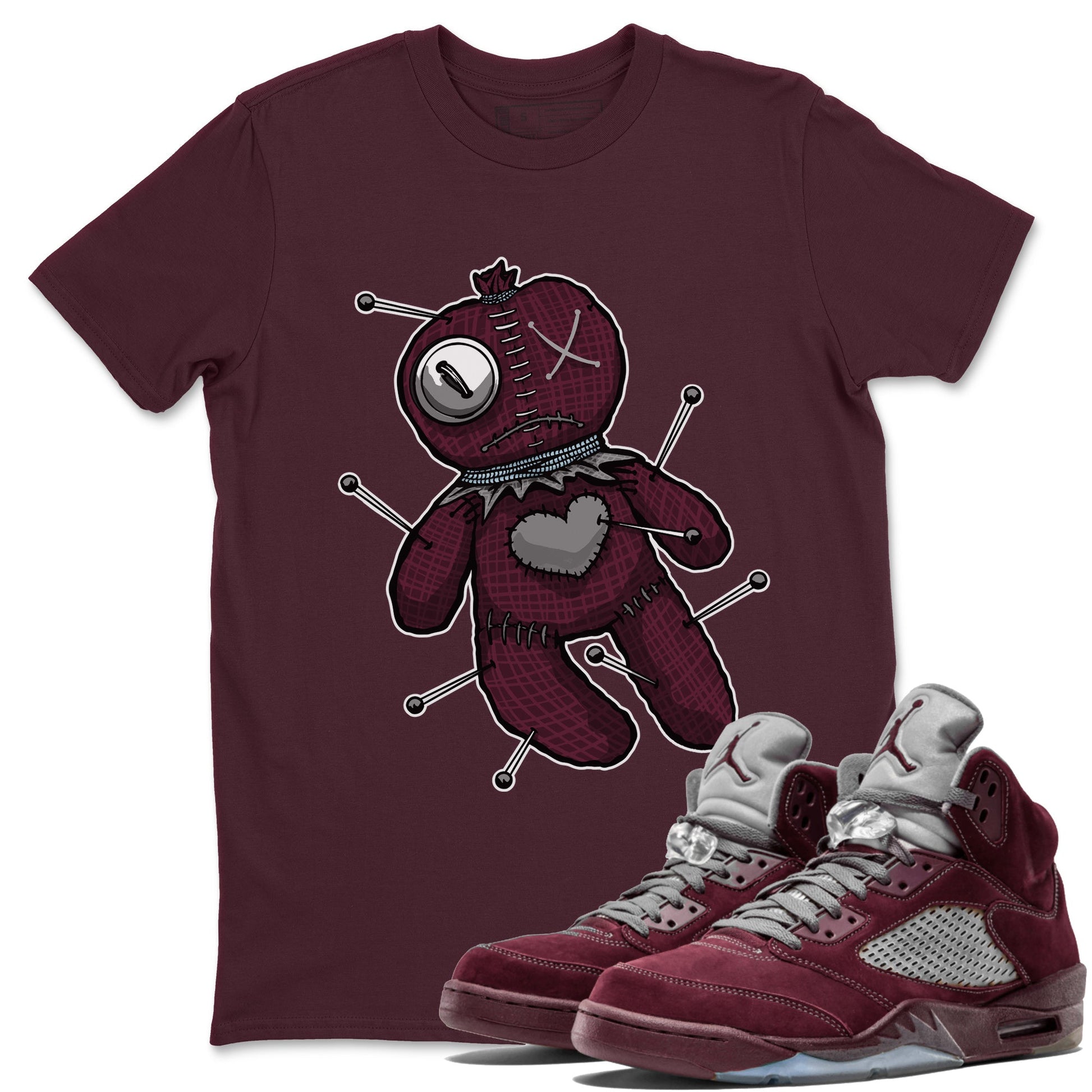 Air Jordan 5 Burgundy unique Halloween sneaker tee Linen Voodoo Doll Sneaker Tees 5s Burgundy Sneaker Release Tees Unisex Shirts Maroon 1