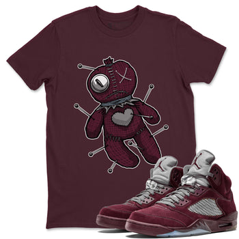 Air Jordan 5 Burgundy unique Halloween sneaker tee Linen Voodoo Doll Sneaker Tees 5s Burgundy Sneaker Release Tees Unisex Shirts Maroon 1