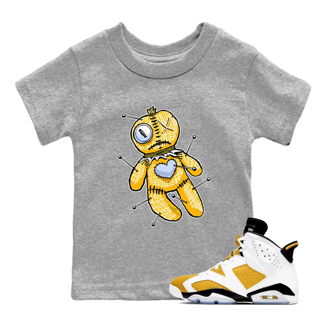 Jordan 6 Yellow Ochre Shirt To Match Jordans Linen Voodoo Doll Streetwear Fashion Air Jordan 6 Yellow Ochre SNRT sneaker release tees baby toddler Heather Grey 1 cotton Shirt