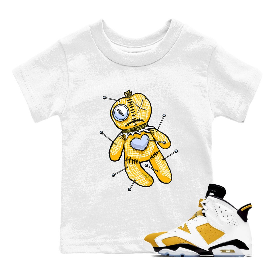 Jordan 6 Yellow Ochre Shirt To Match Jordans Linen Voodoo Doll Streetwear Fashion Air Jordan 6 Yellow Ochre SNRT sneaker release tees baby toddler White 1 cotton Shirt