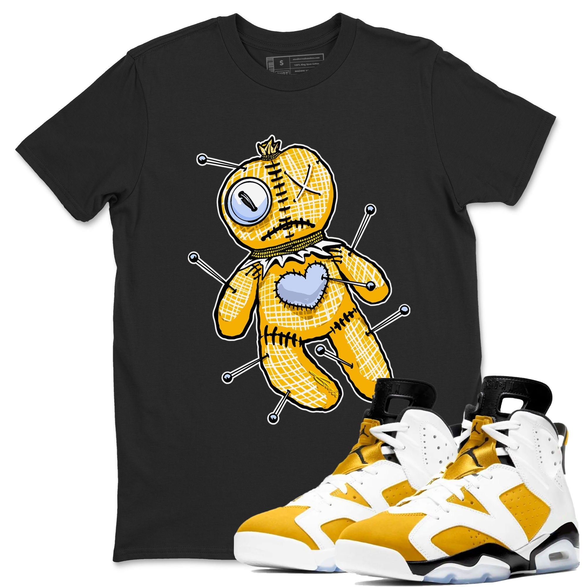Jordan 6 Yellow Ochre Shirt To Match Jordans Linen Voodoo Doll Streetwear Fashion Air Jordan 6 Yellow Ochre SNRT Sneaker Release Tees unisex cotton Black 1 crew neck shirt