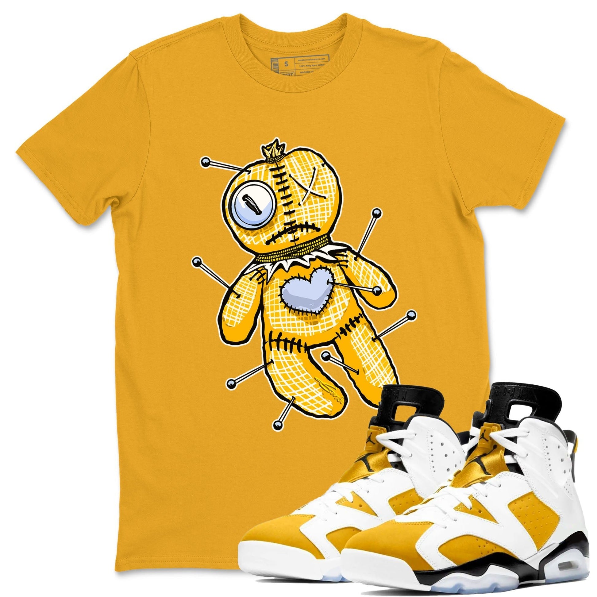 Jordan 6 Yellow Ochre Shirt To Match Jordans Linen Voodoo Doll Streetwear Fashion Air Jordan 6 Yellow Ochre SNRT Sneaker Release Tees unisex cotton Gold 1 crew neck shirt