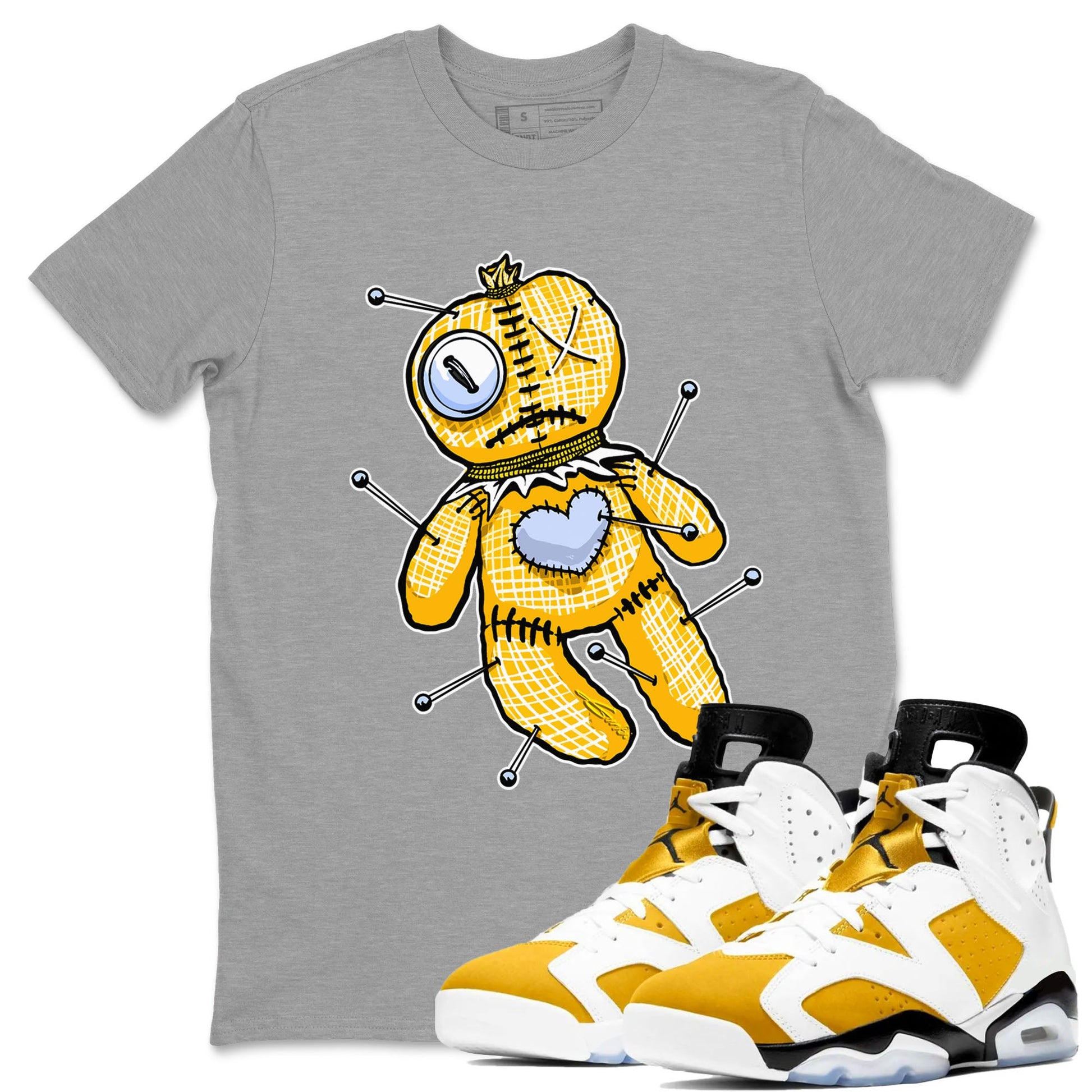 Jordan 6 Yellow Ochre Shirt To Match Jordans Linen Voodoo Doll Streetwear Fashion Air Jordan 6 Yellow Ochre SNRT Sneaker Release Tees unisex cotton Heather Grey 1 crew neck shirt