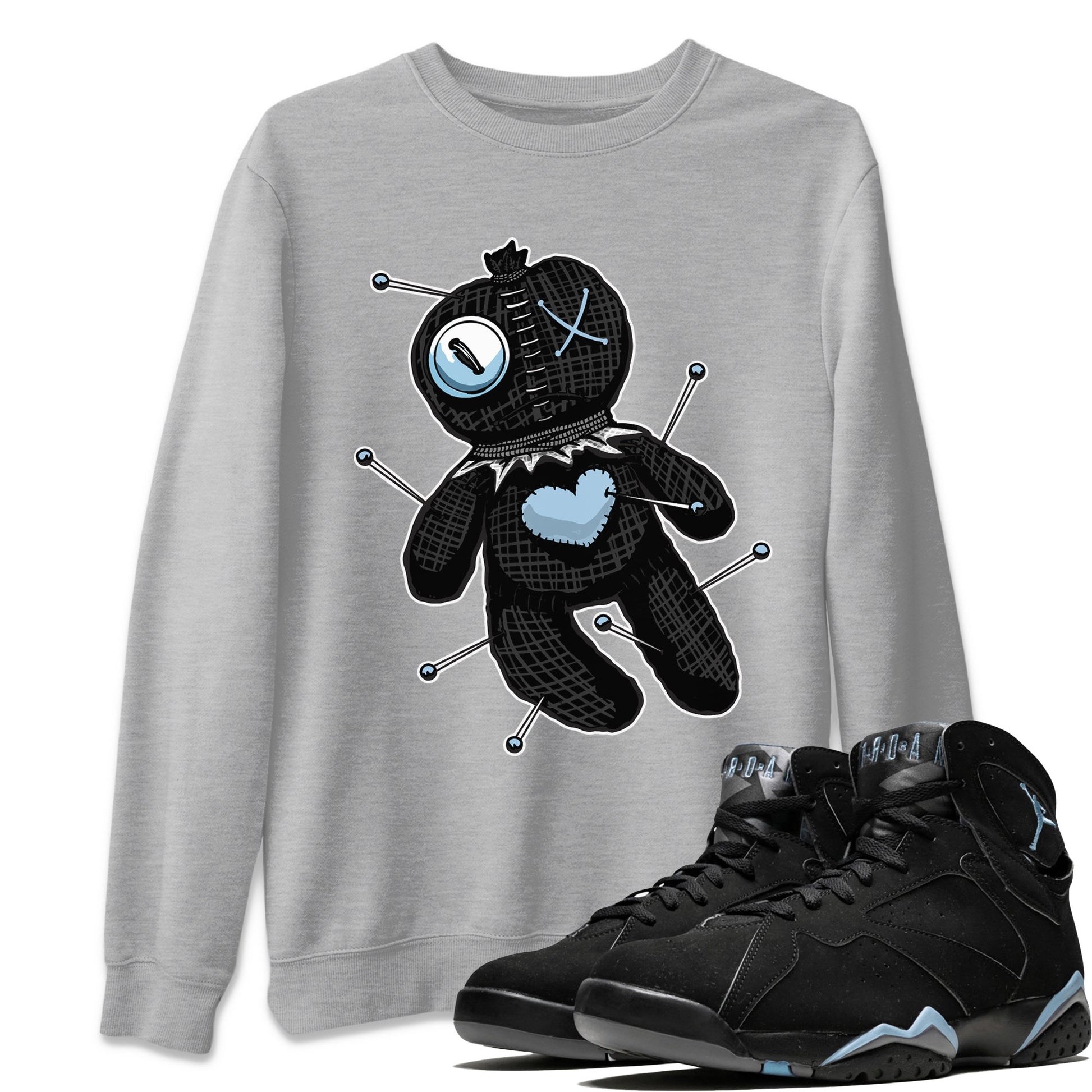 Air Jordan 7 Chambray unique Halloween sneaker tee Linen Voodoo Doll Sneaker Tees Jordan 7 Chambray Sneaker Release Tees Unisex Shirts Heather Grey 1