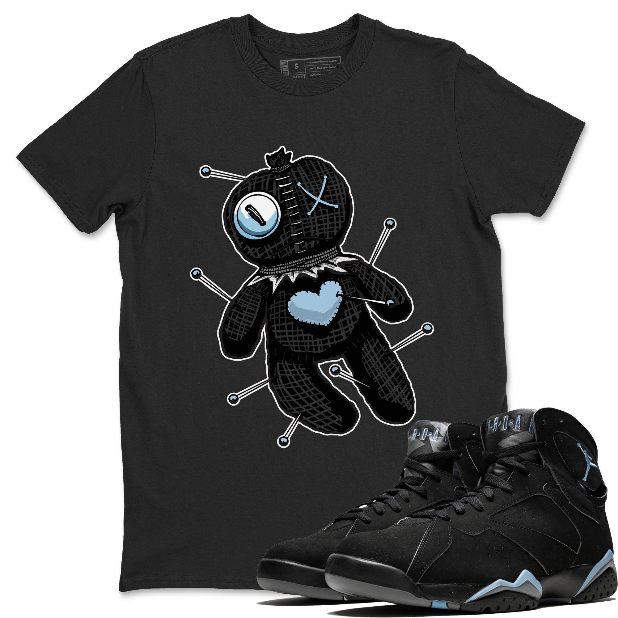 Air Jordan 7 Chambray unique Halloween sneaker tee Linen Voodoo Doll Sneaker Tees Jordan 7 Chambray Sneaker Release Tees Unisex Shirts Black 1