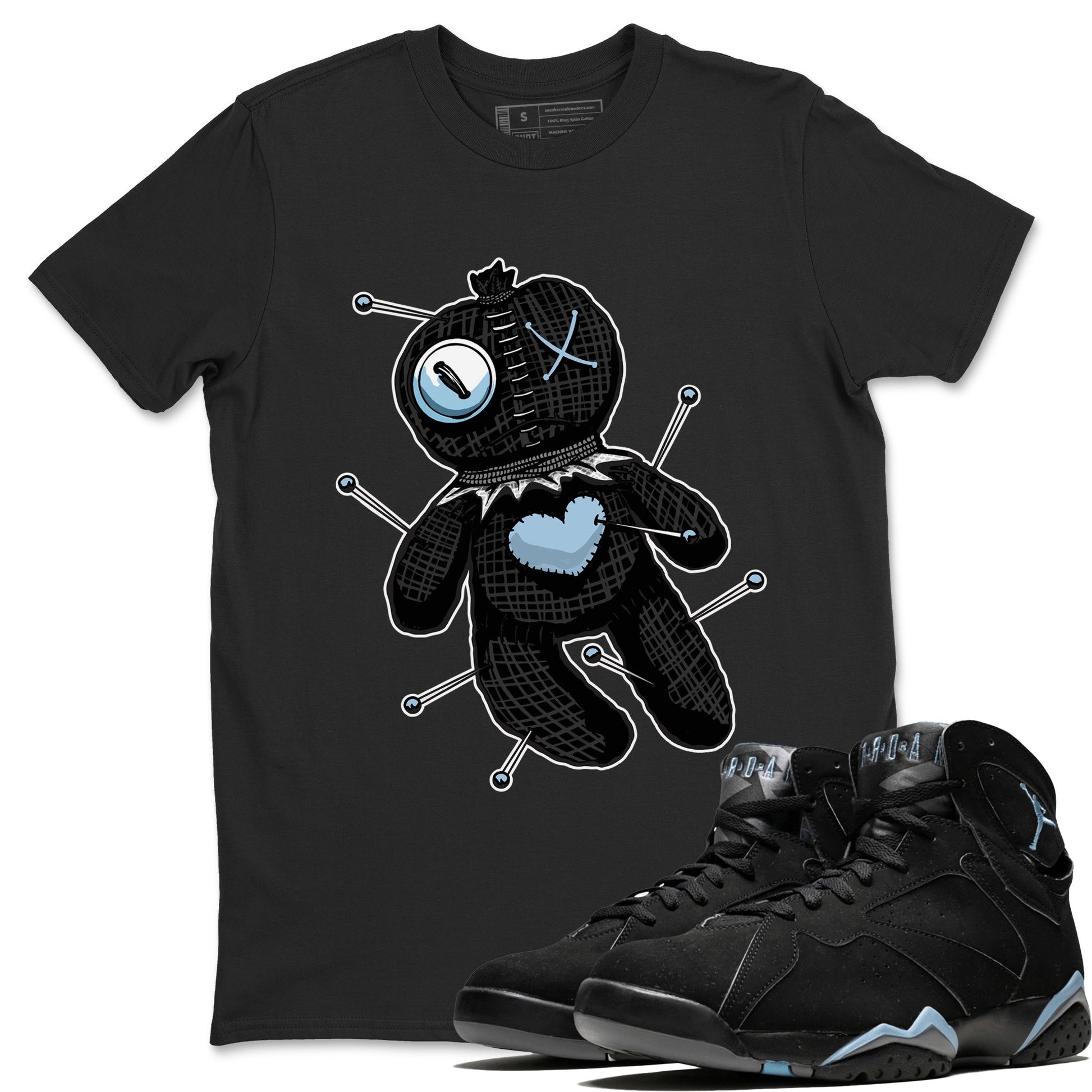 Air Jordan 7 Chambray unique Halloween sneaker tee Linen Voodoo Doll Sneaker Tees Jordan 7 Chambray Sneaker Release Tees Unisex Shirts Black 1