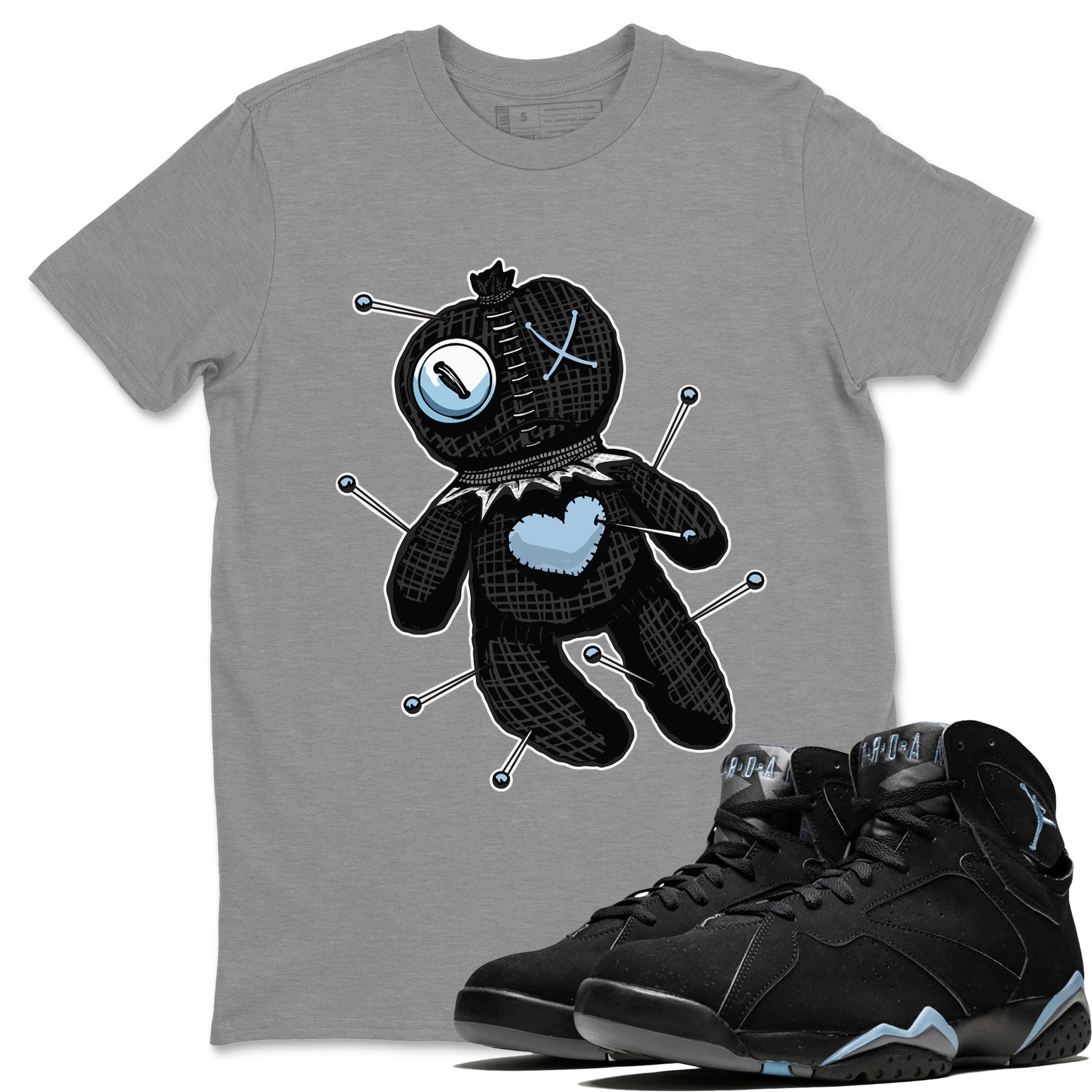 Air Jordan 7 Chambray unique Halloween sneaker tee Linen Voodoo Doll Sneaker Tees Jordan 7 Chambray Sneaker Release Tees Unisex Shirts Heather Grey 1
