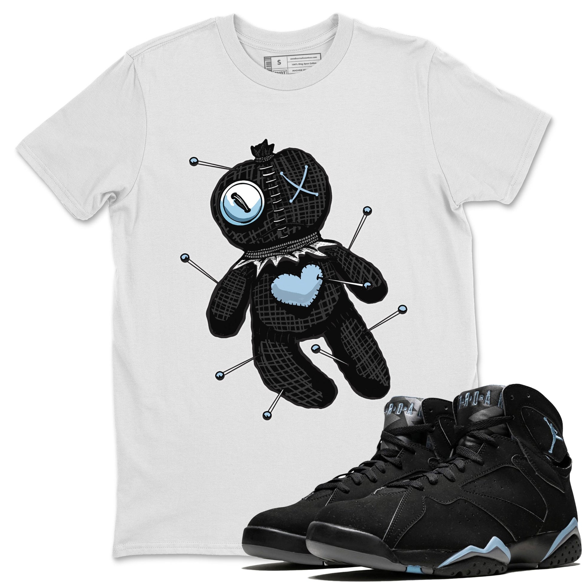 Air Jordan 7 Chambray unique Halloween sneaker tee Linen Voodoo Doll Sneaker Tees Jordan 7 Chambray Sneaker Release Tees Unisex Shirts White 1