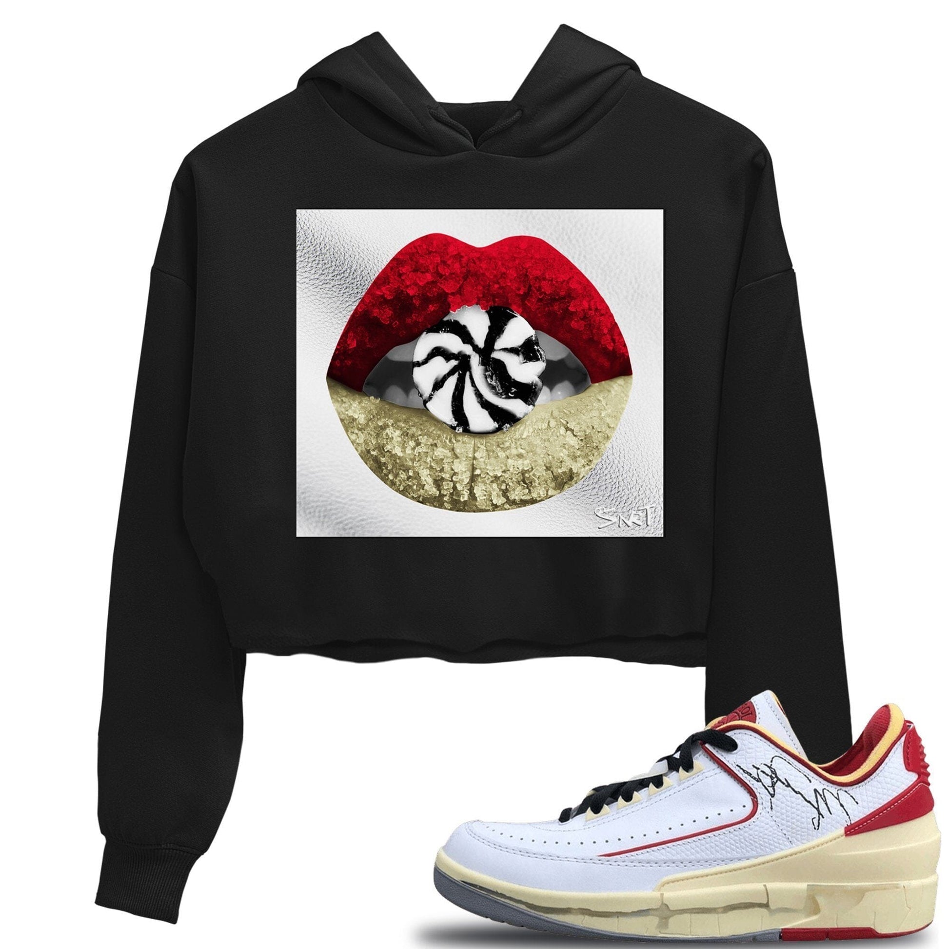 Jordan 2 OFF-WHITE Varsity Red Sneaker Match Tees Lips Candy Sneaker Tees Jordan 2 OFF-WHITE Varsity Red Sneaker Release Tees Women's Shirts