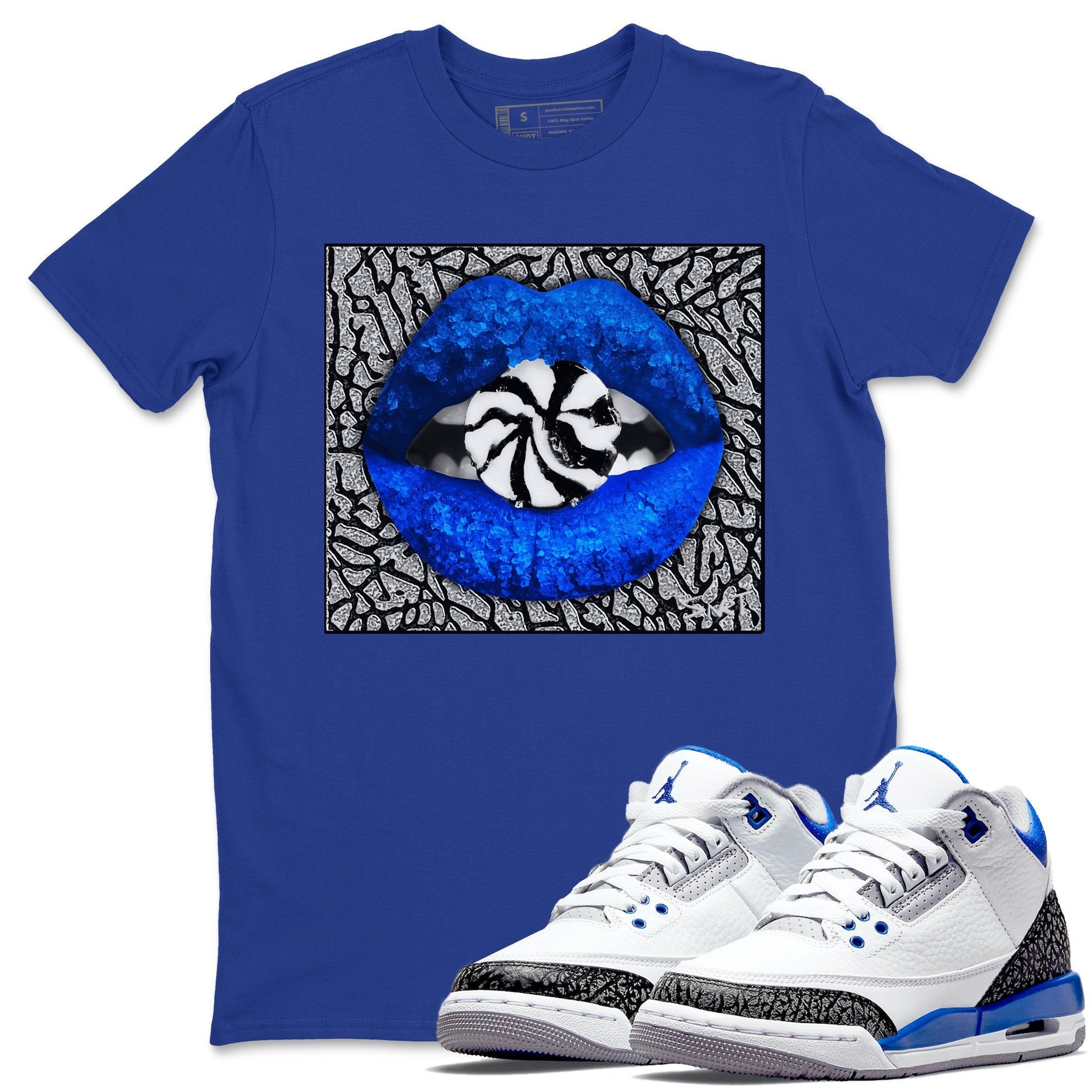 Jordan 3 Racer Blue Sneaker Match Tees Lips Candy Sneaker Tees Jordan 3 Racer Blue Sneaker Release Tees Unisex Shirts