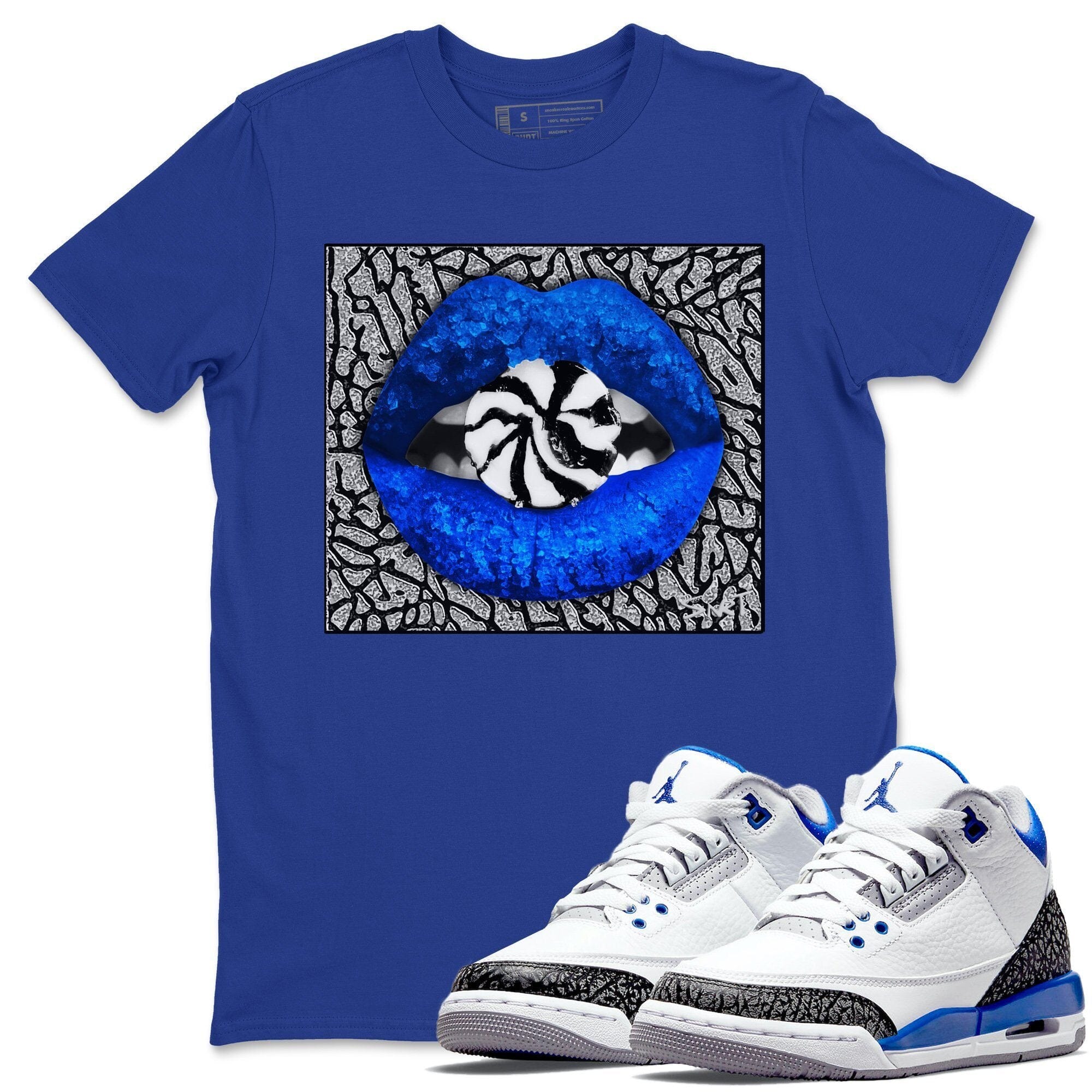 Jordan 3 Racer Blue Sneaker Match Tees Lips Candy Sneaker Tees Jordan 3 Racer Blue Sneaker Release Tees Unisex Shirts