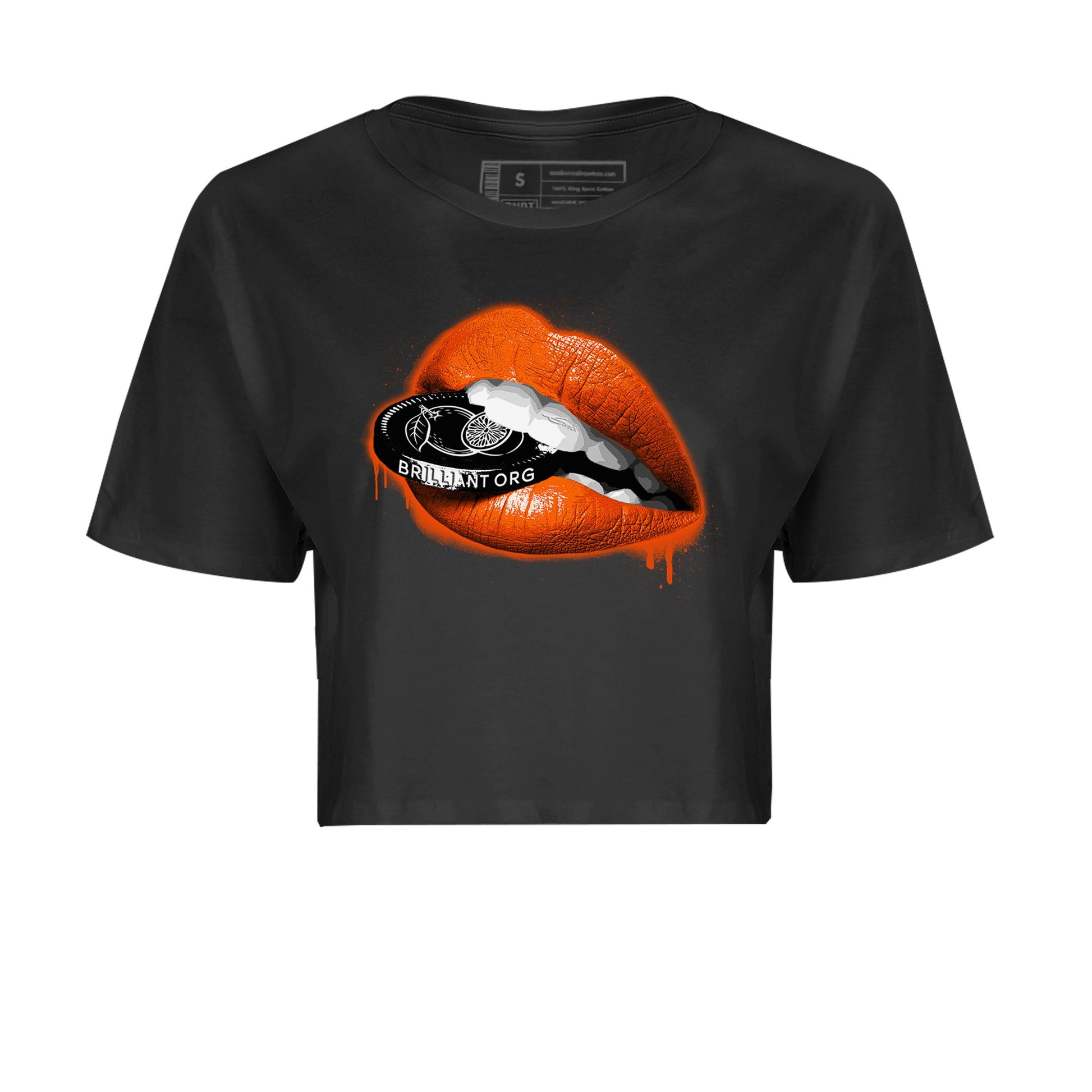 Air Jordan 12 Brilliant Orange Sneaker Match Tees Lips Coin Sneaker Tees 12s Brilliant Orange Tee Women's Shirts Black 2